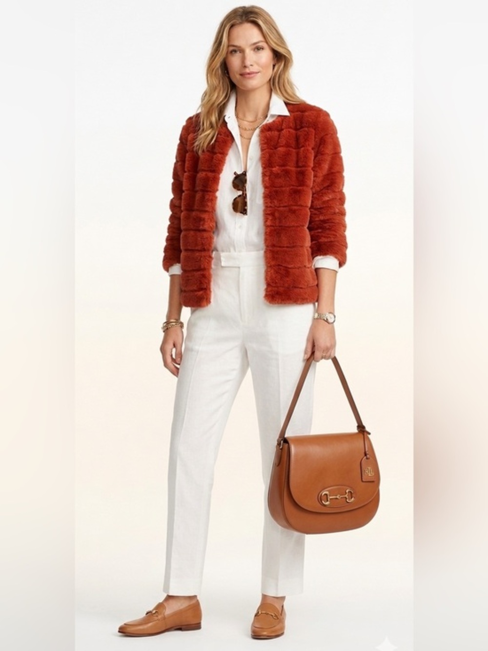 Vero Moda Burnt Orange Faux Fur Coat Size Extra Large
